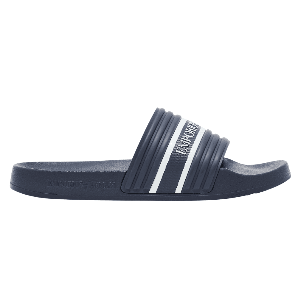 Tape Logo Navy Rubber Sliders