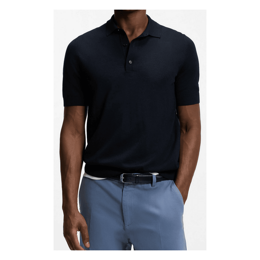 H-Nolano Fine Merino Knitted Navy Polo Shirt