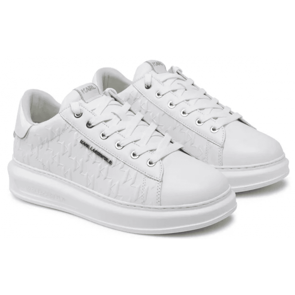 Monogram Embossed Metal Logo Leather White Sneaker