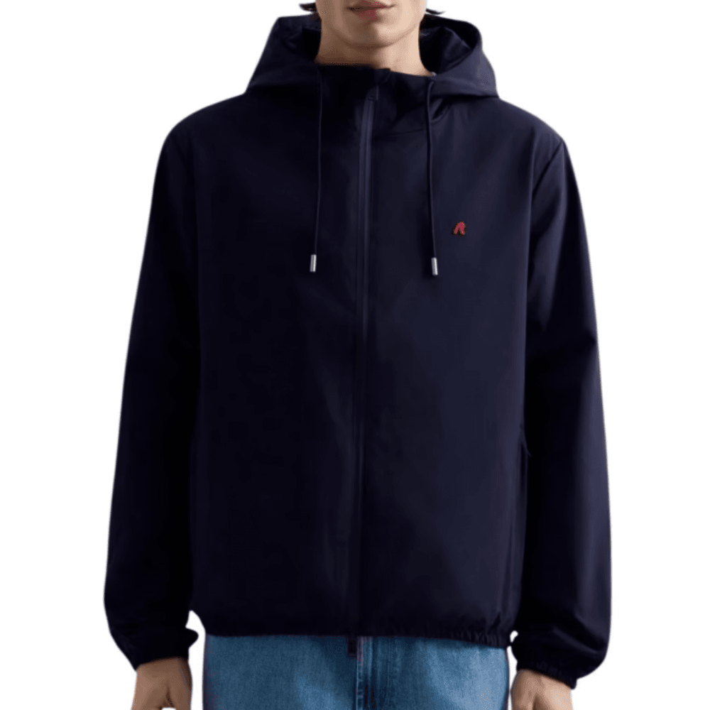 Nylon Embroidered Logo Navy Windbreaker Jacket